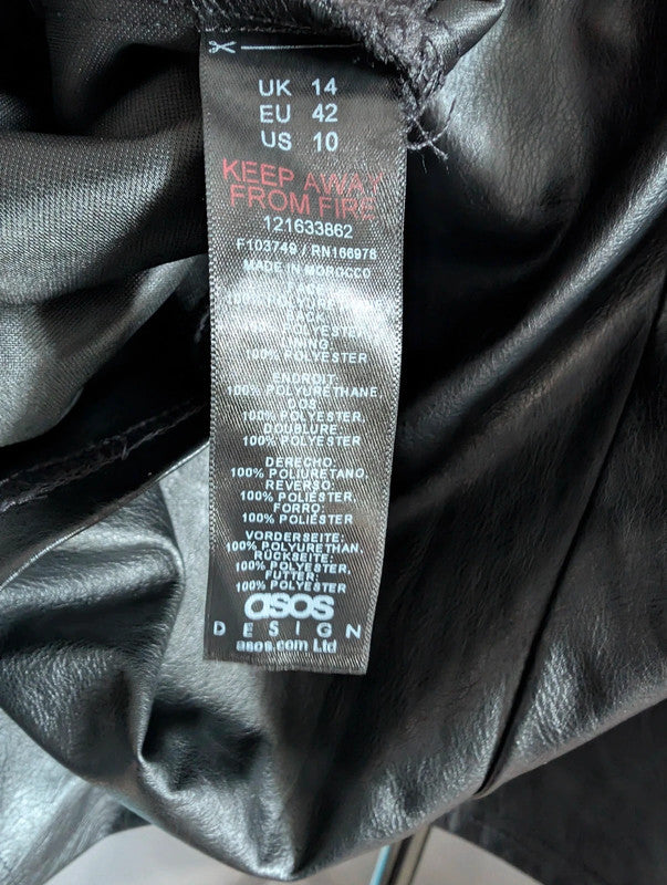 Asos Design Black Faux Leather Shorts UK 14 Goth Y2K