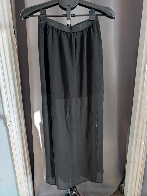 H&amp;M Divided Black Sheer Maxi Skirt Side Slit Lined UK 8 Goth Emo Whimsigoth