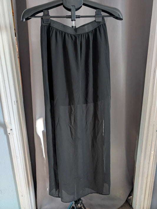H&amp;M Divided Black Sheer Maxi Skirt Side Slit Lined UK 8 Goth Emo Whimsigoth