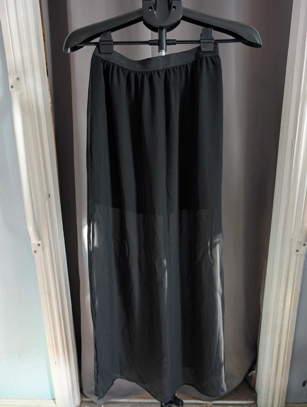 H&amp;M Divided Black Sheer Maxi Skirt Side Slit Lined UK 8 Goth Emo Whimsigoth
