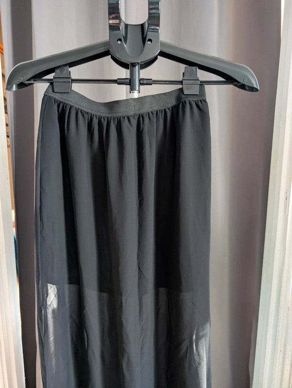 H&amp;M Divided Black Sheer Maxi Skirt Side Slit Lined UK 8 Goth Emo Whimsigoth