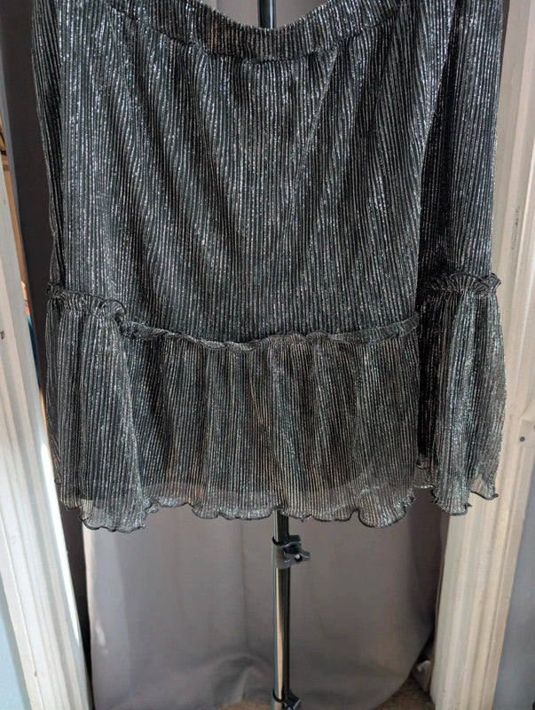 Papaya Black Silver Metallic Plisse Plated Mini Skirt Plus Size UK 18 Goth Party