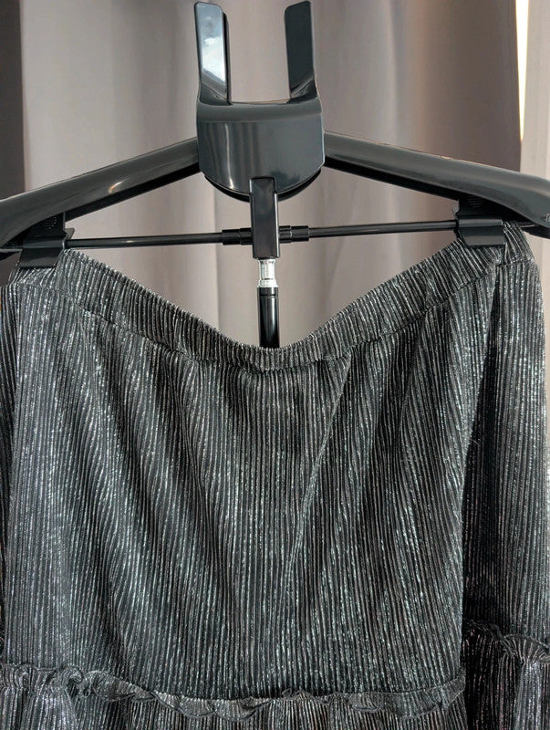 Papaya Black Silver Metallic Plisse Plated Mini Skirt Plus Size UK 18 Goth Party