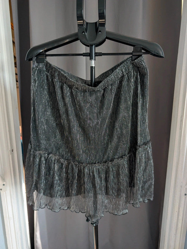 Papaya Black Silver Metallic Plisse Plated Mini Skirt Plus Size UK 18 Goth Party