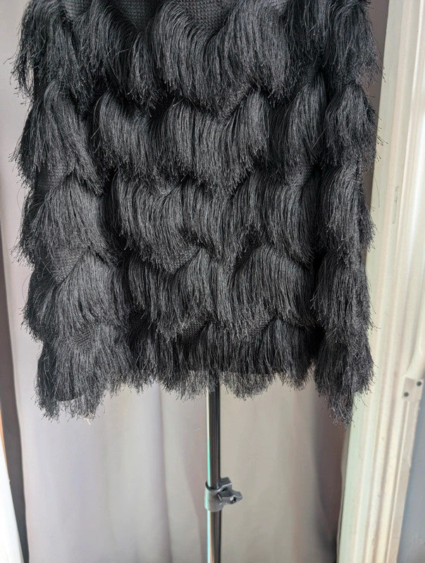 Stradivarius Black Tiered Fringe Tassel Mini Skirt Size S Goth Flapper Party
