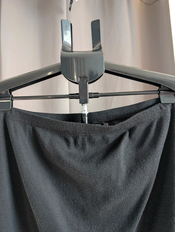 Prettylittlething Black Ribbed Mini Skirt Plus Size UK 20 Goth Grunge Basics