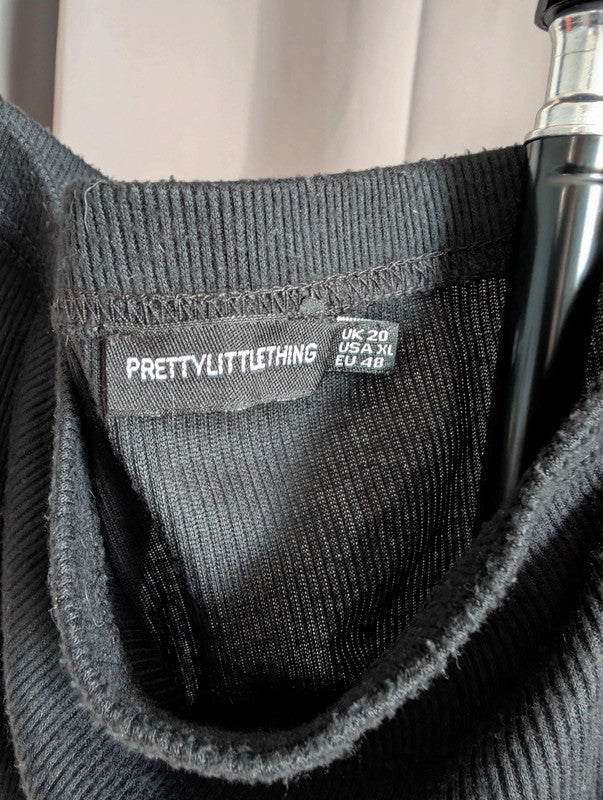 Prettylittlething Black Ribbed Mini Skirt Plus Size UK 20 Goth Grunge Basics