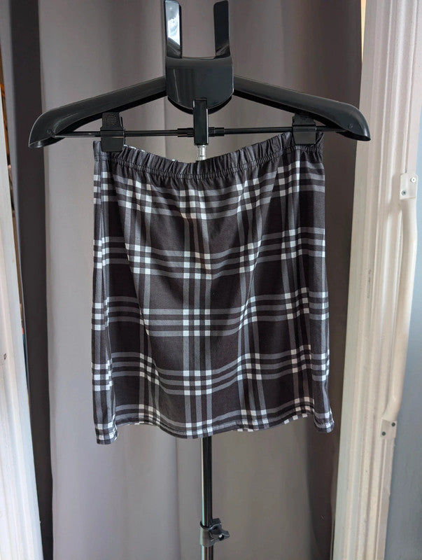 Boohoo Mono Plaid Check Print Jersey Mini Skirt UK 14 Goth Punk Grunge