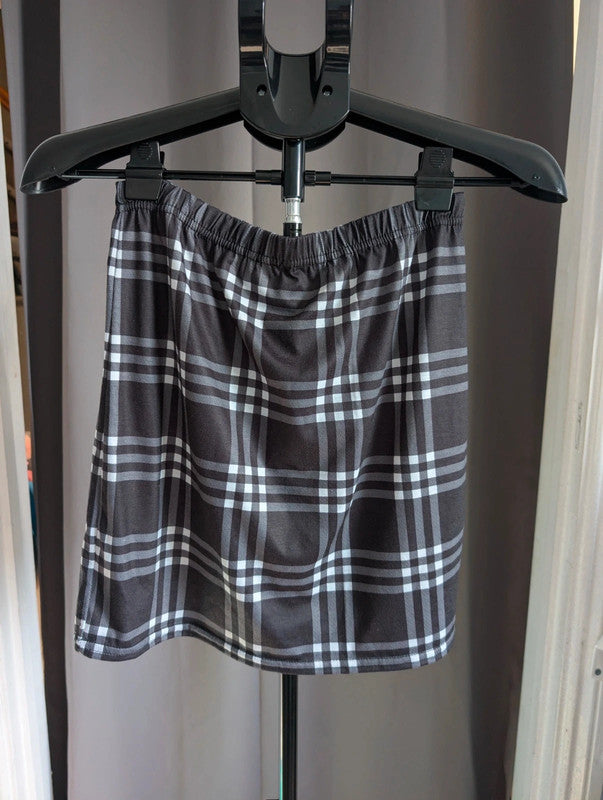 Boohoo Mono Plaid Check Print Jersey Mini Skirt UK 14 Goth Punk Grunge