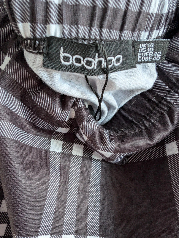 Boohoo Mono Plaid Check Print Jersey Mini Skirt UK 14 Goth Punk Grunge