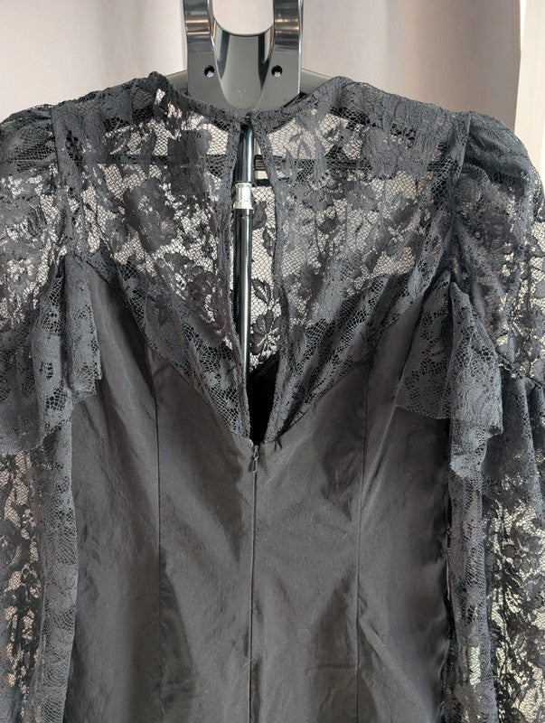 Topshop Black Lace Ruffle Sheer Long Sleeve Mini Dress UK 14 Goth Whimsigoth