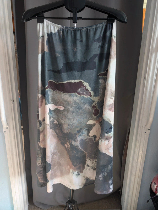 Yozy Abstract Earth Print Midi Slip Skirt Large UK 12-14 Whimsigoth Grunge Goth