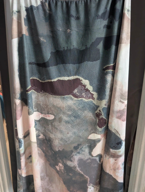 Yozy Abstract Earth Print Midi Slip Skirt Large UK 12-14 Whimsigoth Grunge Goth