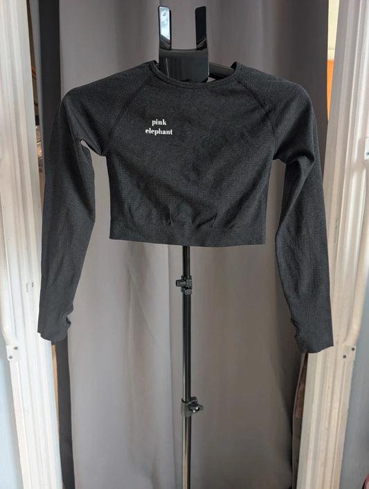 Pink Elephant Charcoal Grey Seamless Gym Crop Top Long Sleeve Size M Activewear
