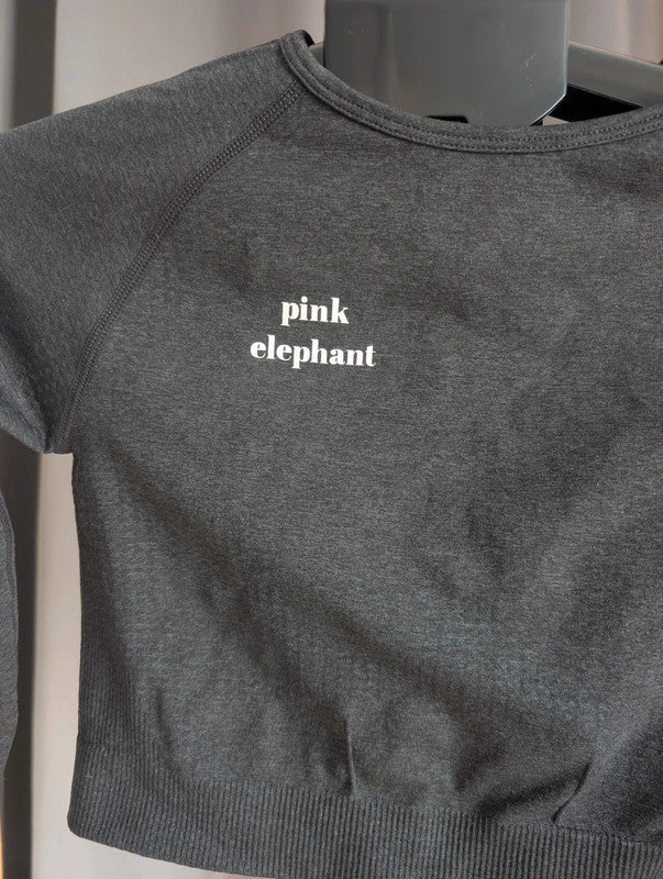 Pink Elephant Charcoal Grey Seamless Gym Crop Top Long Sleeve Size M Activewear
