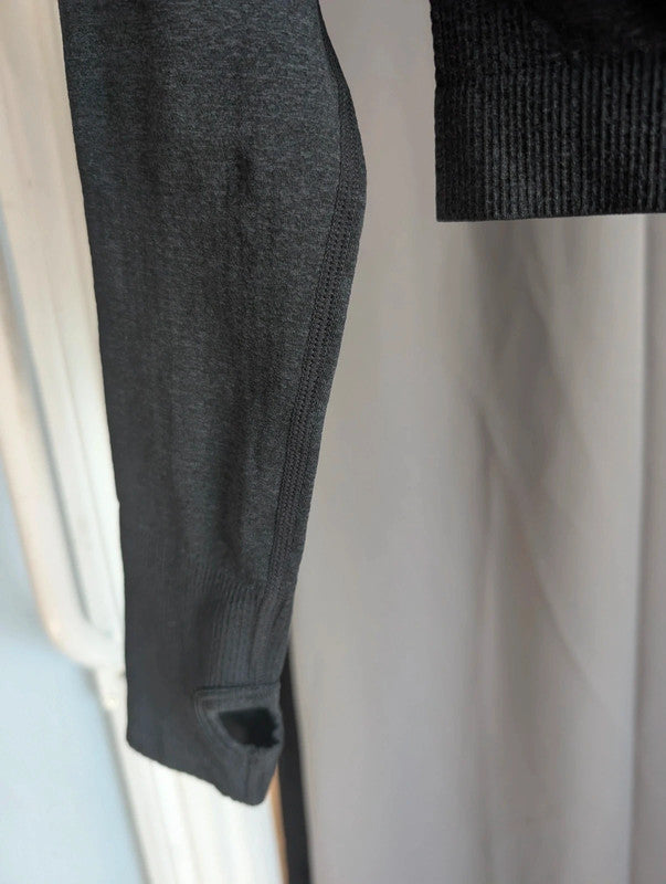 Pink Elephant Charcoal Grey Seamless Gym Crop Top Long Sleeve Size M Activewear
