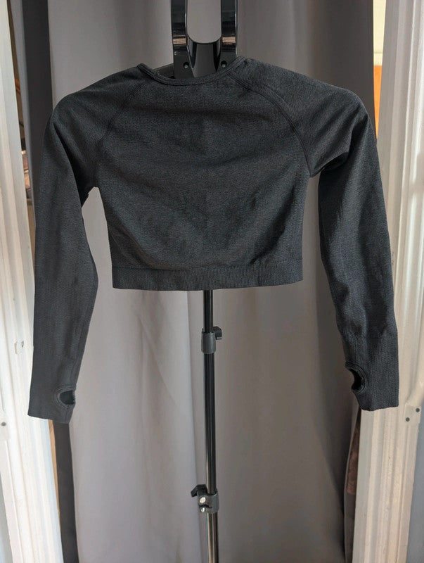 Pink Elephant Charcoal Grey Seamless Gym Crop Top Long Sleeve Size M Activewear