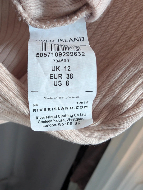 River Island Pink Ribbed Cotton Vest Top Size 12