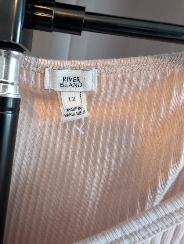 River Island Pink Ribbed Cotton Vest Top Size 12