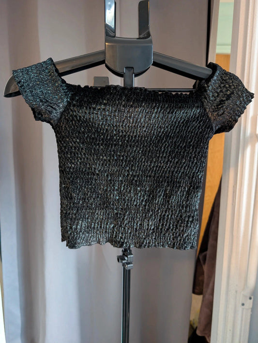 Light Before Dark Black Metallic Shirr Crop Top Size S