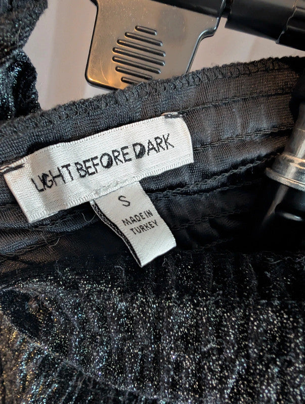 Light Before Dark Black Metallic Shirr Crop Top Size S