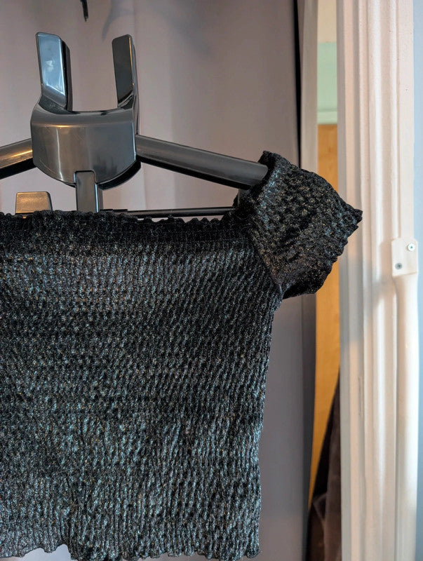 Light Before Dark Black Metallic Shirr Crop Top Size S