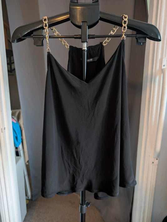 George Black Gold Chain Strap Cami Tank Top Size 10