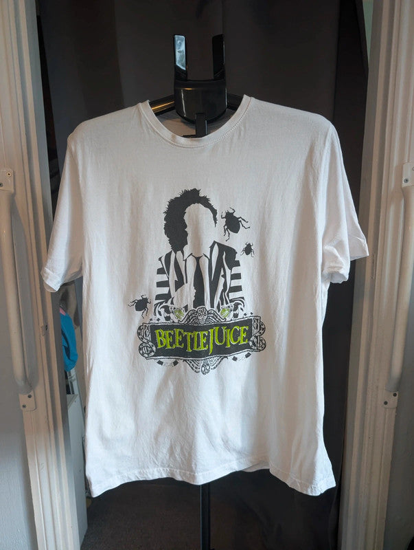 Primark Beetlejuice White Graphic Print T Shirt Size Medium