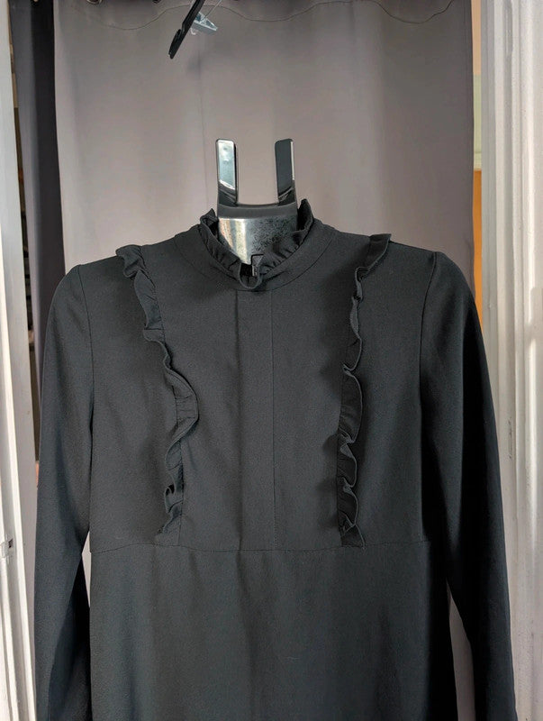 Zara Woman Black Ruffle High Neck Gothic Mini Dress