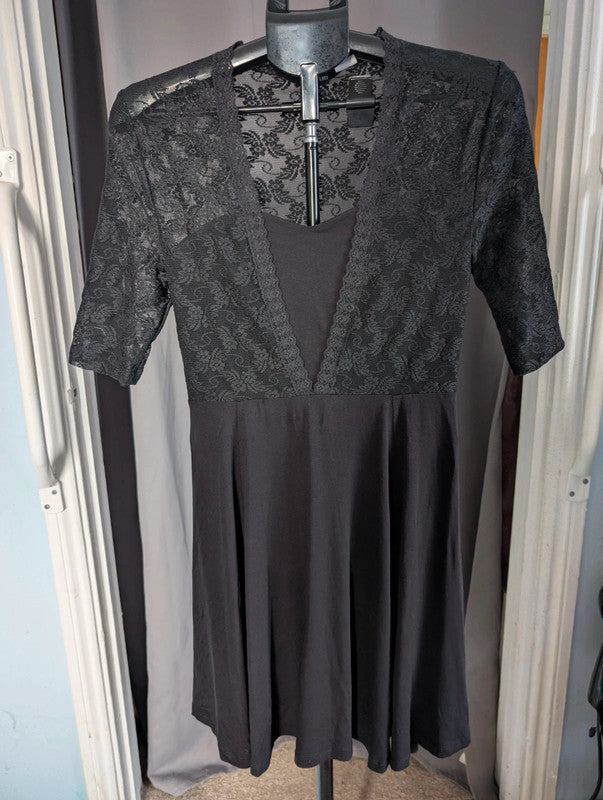 Bodyflirt Black Lace Mock Wrap Gothic Skater Dress
