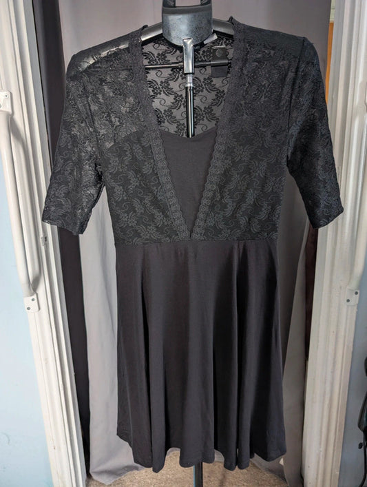 Bodyflirt Black Lace Mock Wrap Gothic Skater Dress