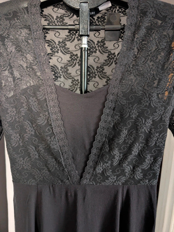 Bodyflirt Black Lace Mock Wrap Gothic Skater Dress