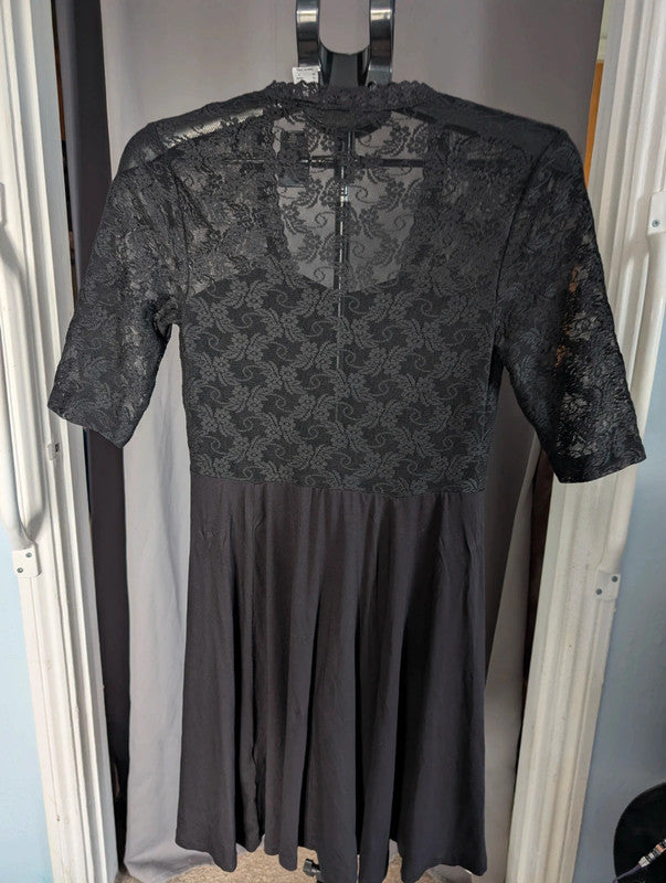Bodyflirt Black Lace Mock Wrap Gothic Skater Dress