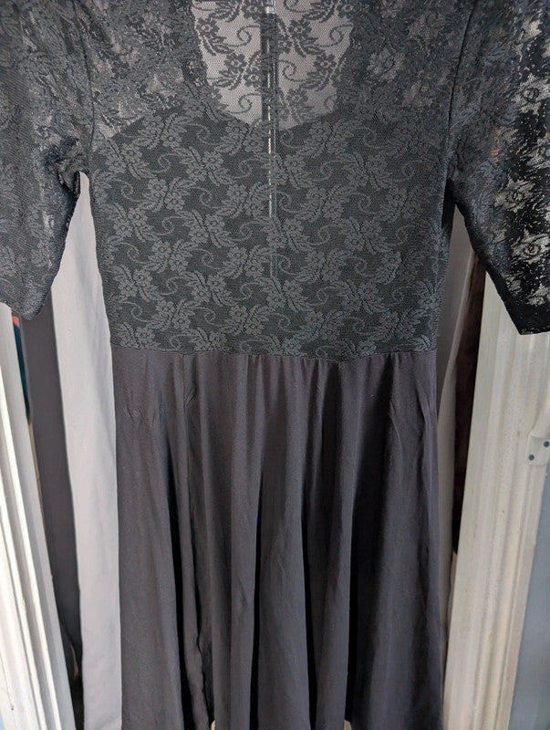 Bodyflirt Black Lace Mock Wrap Gothic Skater Dress