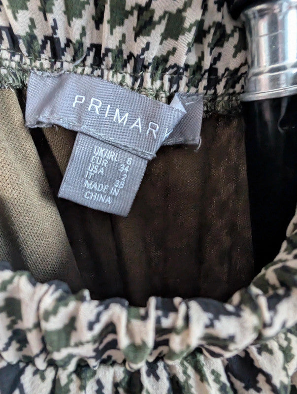 Primark Green Houndstooth Pleated Midi Skirt