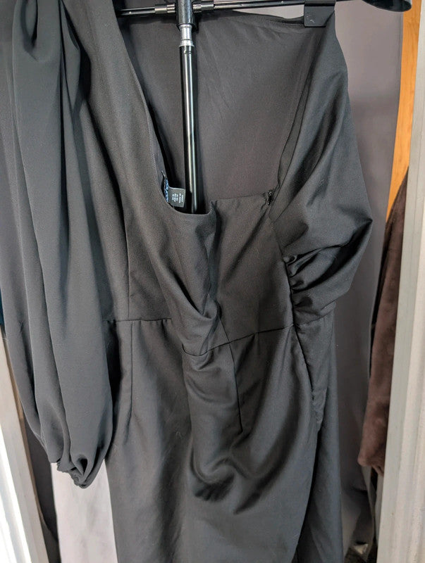 Boohoo Black One Shoulder Drape Mini Dress