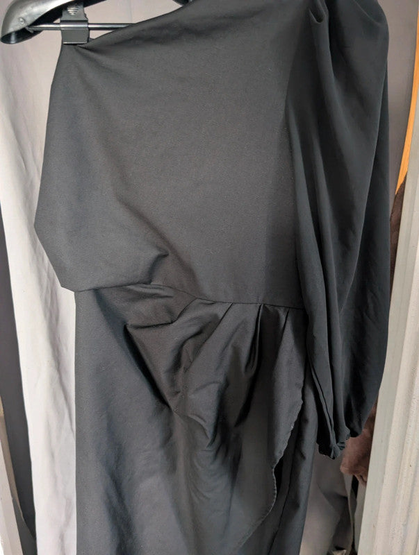 Boohoo Black One Shoulder Drape Mini Dress