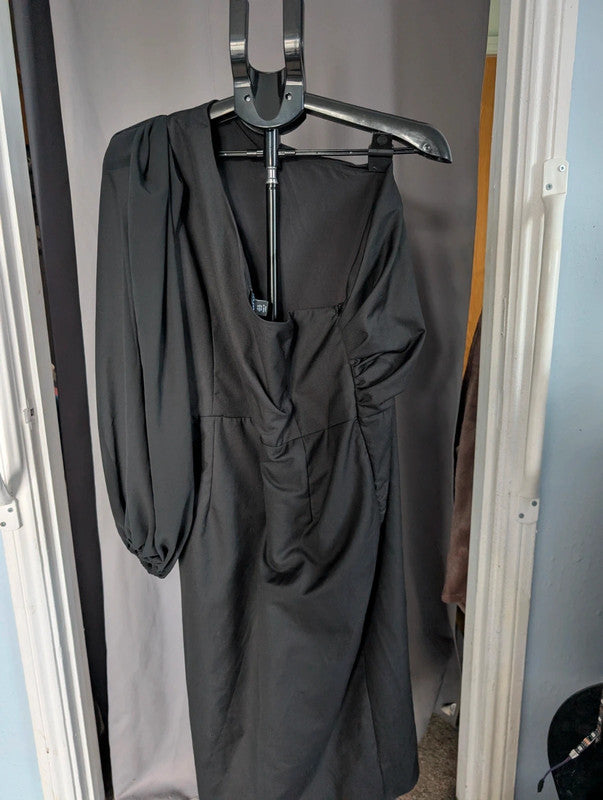 Boohoo Black One Shoulder Drape Mini Dress