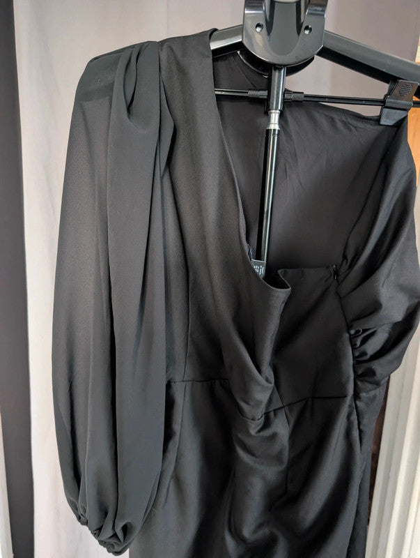 Boohoo Black One Shoulder Drape Mini Dress