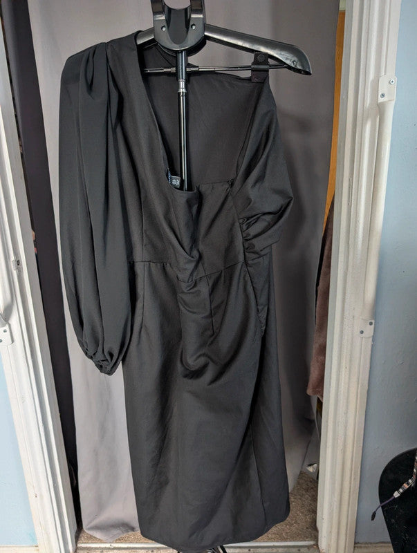 Boohoo Black One Shoulder Drape Mini Dress