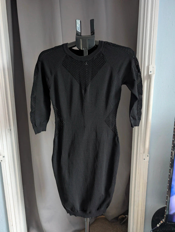 Blue Vanilla Black Mesh Panel Knit Bodycon Dress