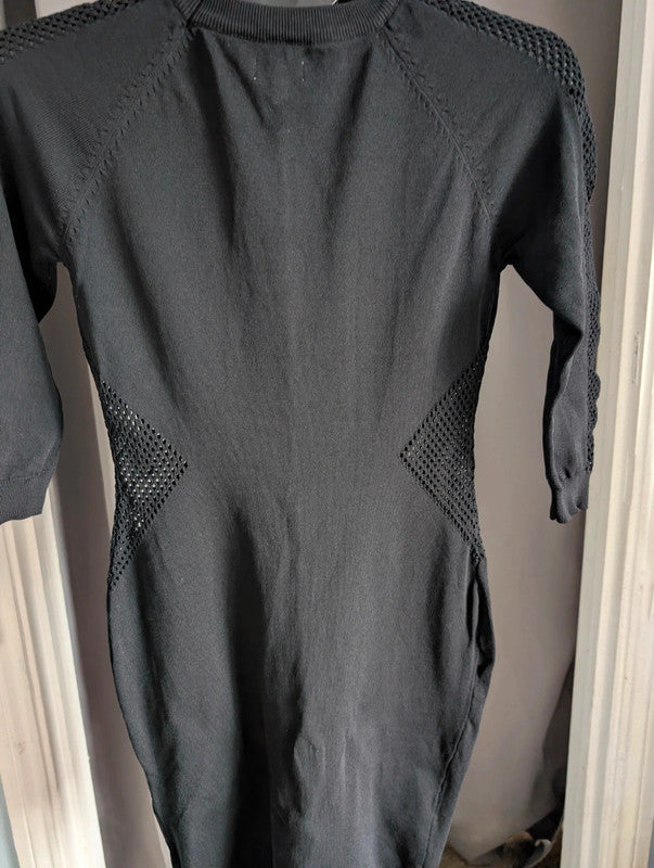 Blue Vanilla Black Mesh Panel Knit Bodycon Dress