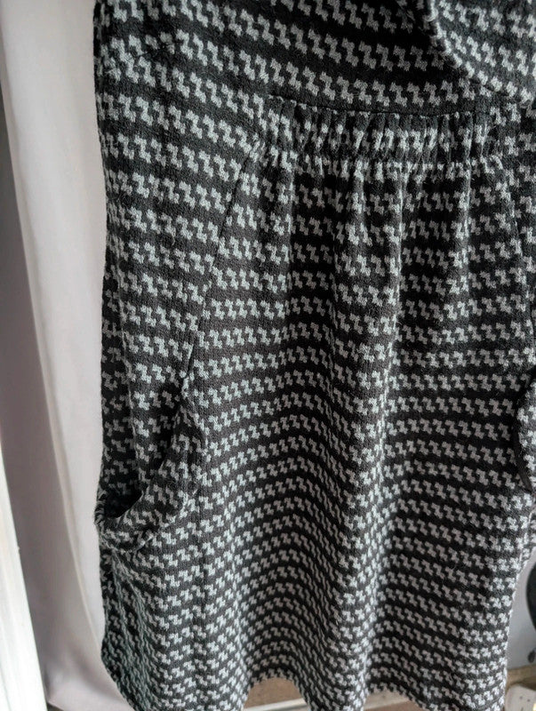 Apricot Grey Houndstooth Sleeveless Cowl Neck Tunic Dress