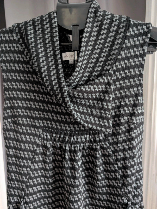 Apricot Grey Houndstooth Sleeveless Cowl Neck Tunic Dress