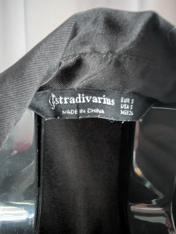 Stradivarius Black Satin Twist Front Shirt Mini Dress