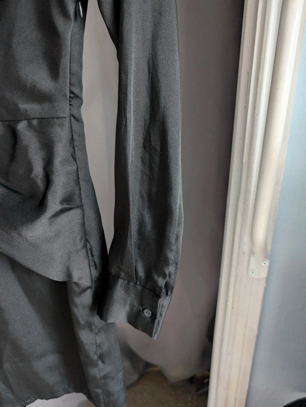 Stradivarius Black Satin Twist Front Shirt Mini Dress