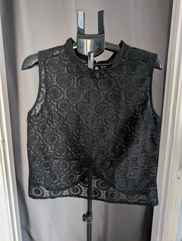 Atmosphere Black Geometric Floral Lace Collar Crop Top Shirt Size 16