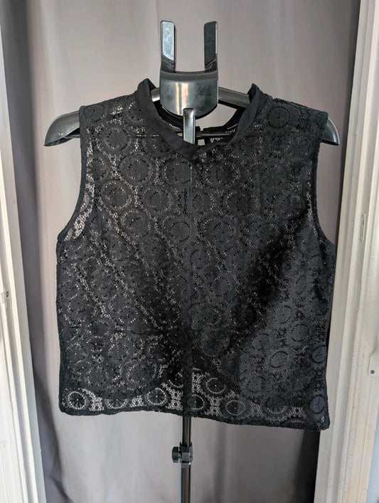 Atmosphere Black Geometric Floral Lace Collar Crop Top Shirt Size 16