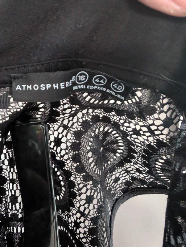 Atmosphere Black Geometric Floral Lace Collar Crop Top Shirt Size 16