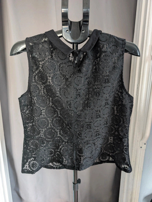 Atmosphere Black Geometric Floral Lace Collar Crop Top Shirt Size 16